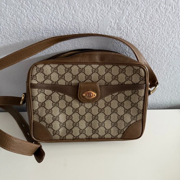 Authentic Brown Gucci Crossbody Bag with Monogram Pattern - Picture 1 of 12